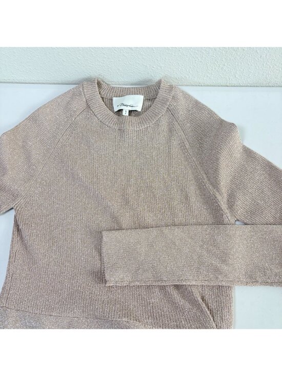 3.1 Phillip Lim Metallic Rib Knit Sweater Size S Cream Side Tie Waist Crew Neck - Picture 11 of 12